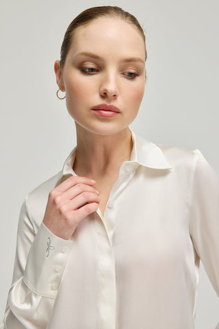 Beyaz Saf İpek Audrey Kadın Gömlek