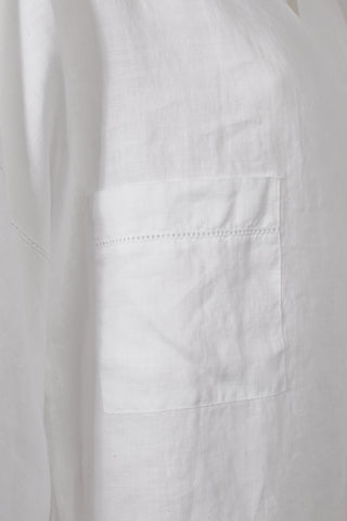 Beyaz Keten Kate V Yaka Uzun Kollu Bluz