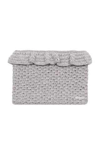 Gri Nina Rafya Fırfır Detaylı  El Çanta 30x21cm Silk and Cashmere