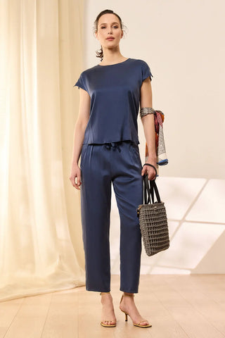 Lacivert Saf pek Audrey Pantolon Silk and Cashmere