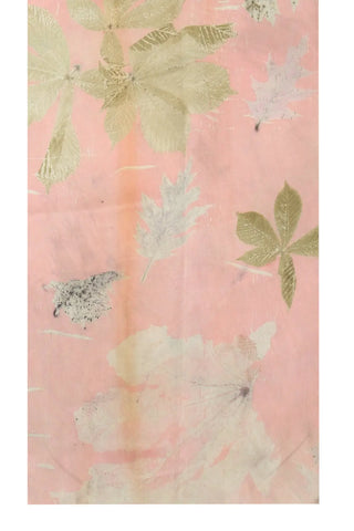 Pembe Saf İpek El Baskısı Ekolojik Şal 90 x 200 cm Silk and Cashmere