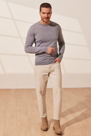 Açık Gri İpekli Quentin Yuvarlak Yaka Uzun Kollu Erkek Triko Silk and Cashmere