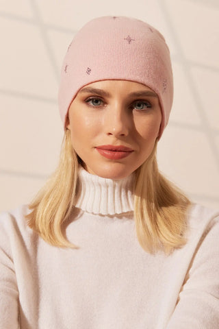 Açık Pembe Lucia Yün Kaşmir Yıldız Şekilli Taş Süslü Bere Silk and Cashmere