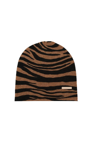Camel Kamir Yün Zebra Desenli Bere Silk and Cashmere