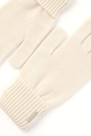 Ekru Saf Kaşmir Classic Ribana Detaylı Eldiven Silk and Cashmere