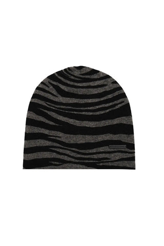 Gri Kamir Yün Zebra Desenli Bere Silk and Cashmere