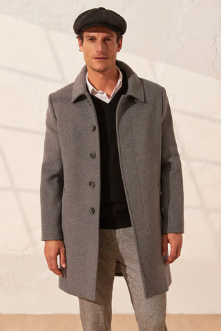 Gri Kaşmir Karışımlı Erkek Kaban Silk and Cashmere
