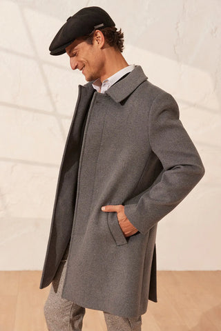 Gri Kaşmir Karışımlı Erkek Kaban Silk and Cashmere