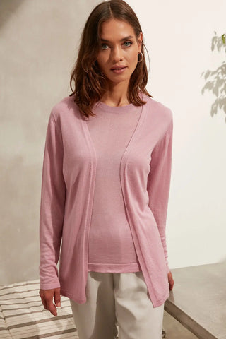 Gül Kurusu İpek Pamuk Melinda Düğmesiz Rahat Kesim Uzun Kollu Yazlık Hırka Silk and Cashmere