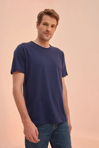 Lacivert & More Erkek Pamuk Yuvarlak Yaka Kısa Kollu Tişört Silk and Cashmere