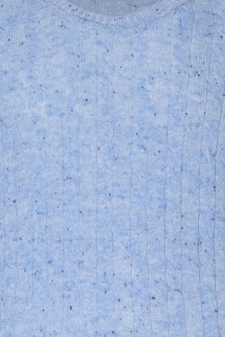 Mavi Amerigo Avustralya Yünü Kamir Saç Örgülü Yuvarlak Yaka Uzun Kollu Erkek Kazak Silk and Cashmere