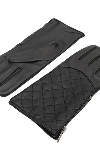 Siyah Alex Deri Kapitone Detayl Erkek Eldiven Silk and Cashmere