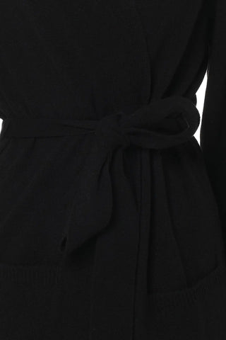 Siyah Saf Kaşmir Uzun Kollu Kuşaklı Kadın Sabahlık Silk and Cashmere