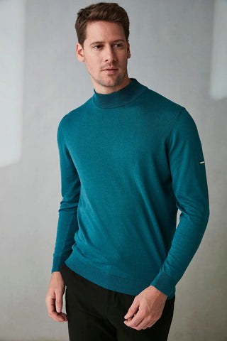 Tavuskusu İpek ve Kaşmir Yarım Balıkçı Yaka Uzun Kollu Utku Erkek Triko Silk and Cashmere