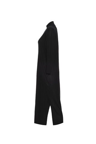 Siyah İpek Kaşmir Aleyna Yüksek Yaka Uzun Kollu Kadın Elbise