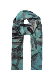 Mavi Saf İpek El Baskısı Ekolojik Şal 90 x 200 cm