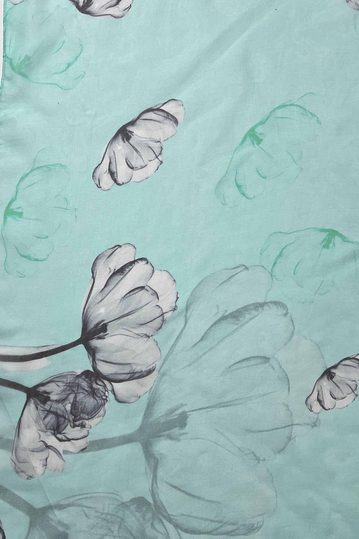 Mint Anabel Saf İpek  Şifon Baskılı Oblong Şal 180x110