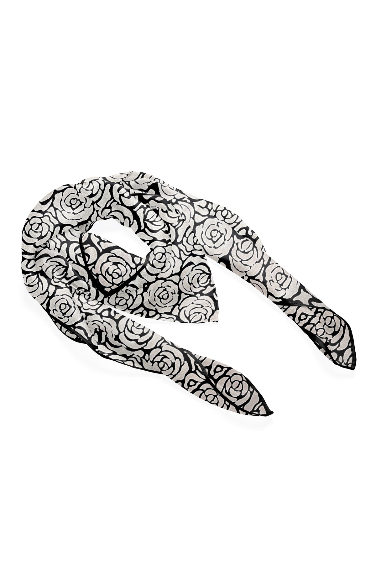 Siyah Laila Saf İpek Roma Küçük Eşarp 50x50 cm