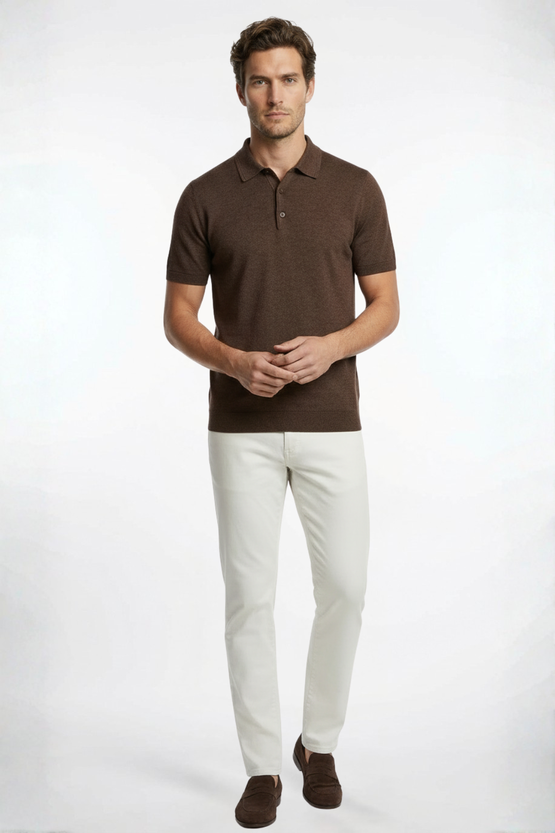 Kahverengi Paul İpek Kaşmir Kısa Kollu Polo