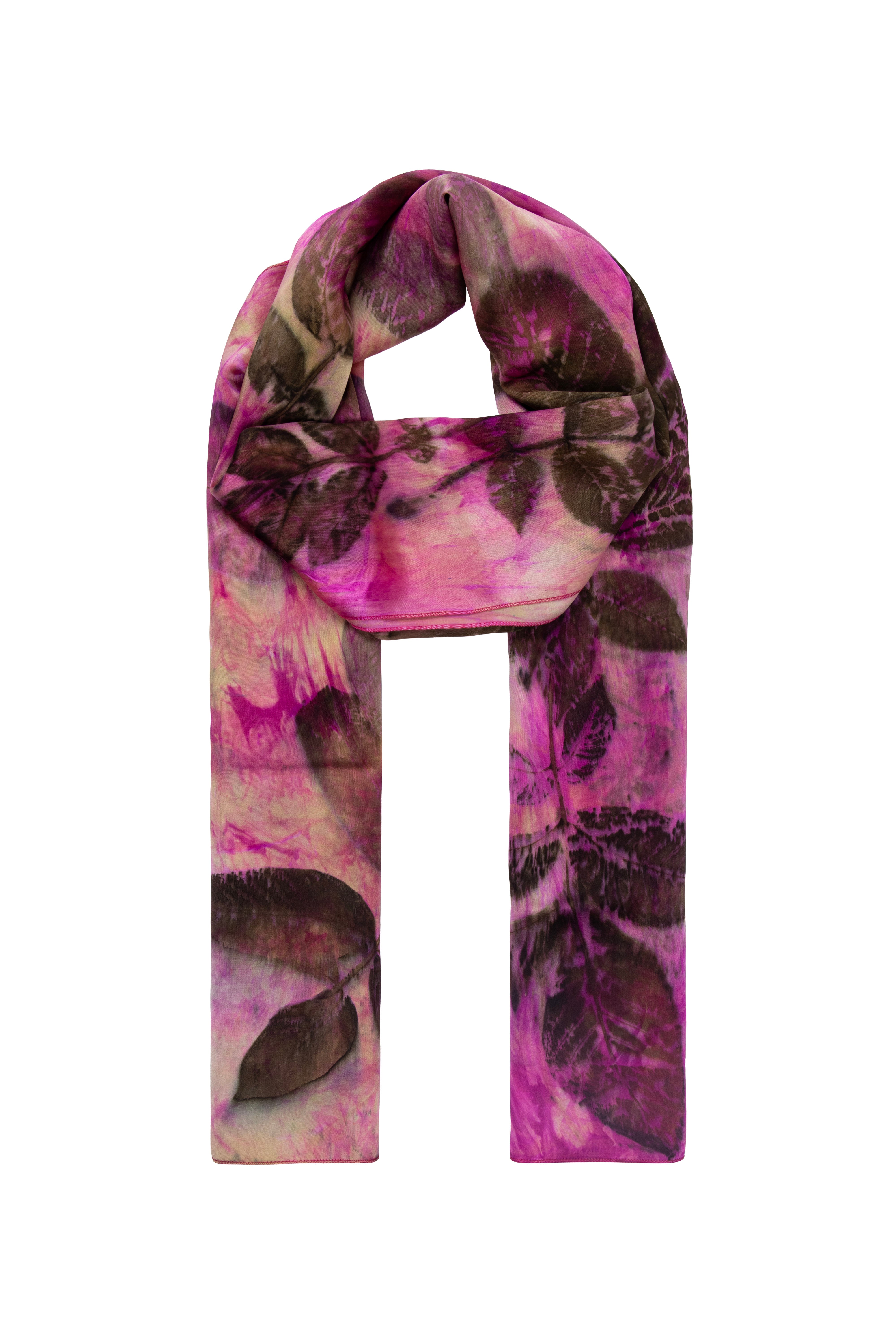 Pembe Saf İpek El Baskısı Ekolojik Şal 90 x 200 cm