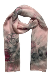 Gül Kurusu Anabel Saf İpek  Şifon Baskılı Oblong Şal 180x110