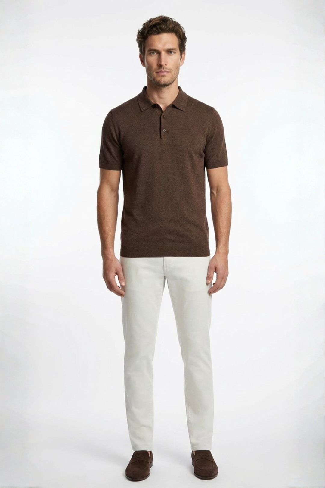 Kahverengi Paul İpek Kaşmir Kısa Kollu Polo