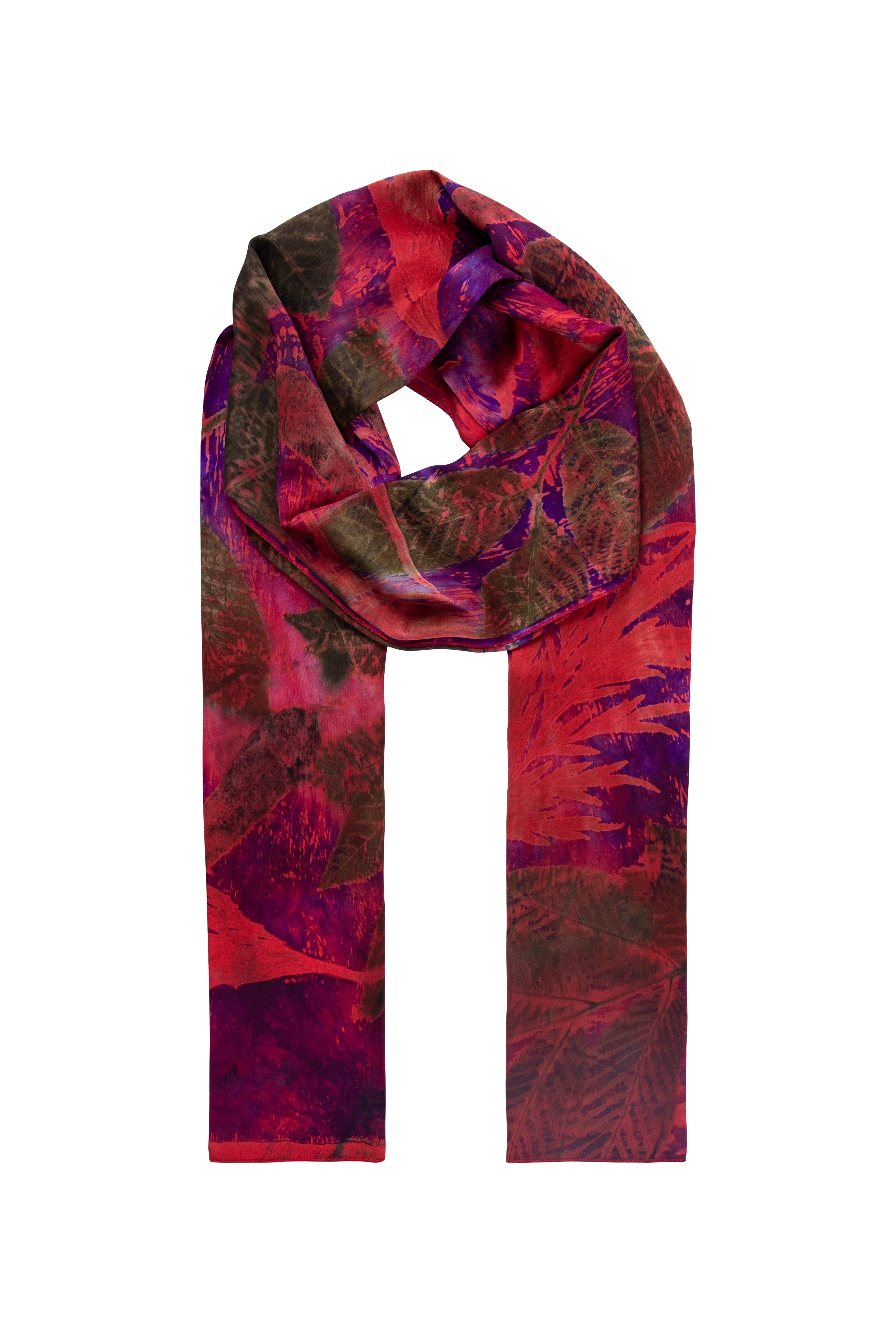 Bordo Saf İpek El Baskısı Ekolojik Şal 90 x 200 cm