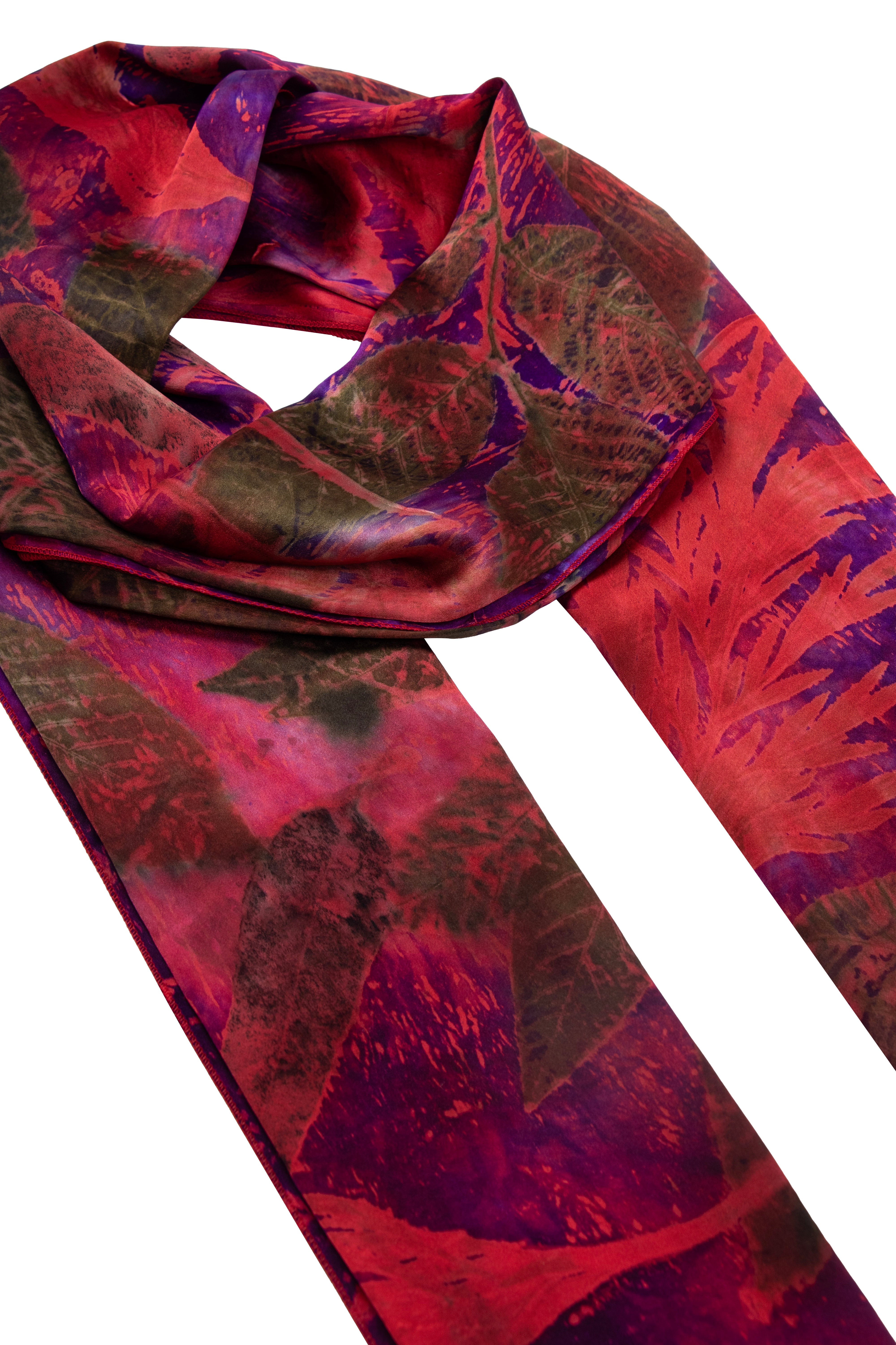 Bordo Saf İpek El Baskısı Ekolojik Şal 90 x 200 cm
