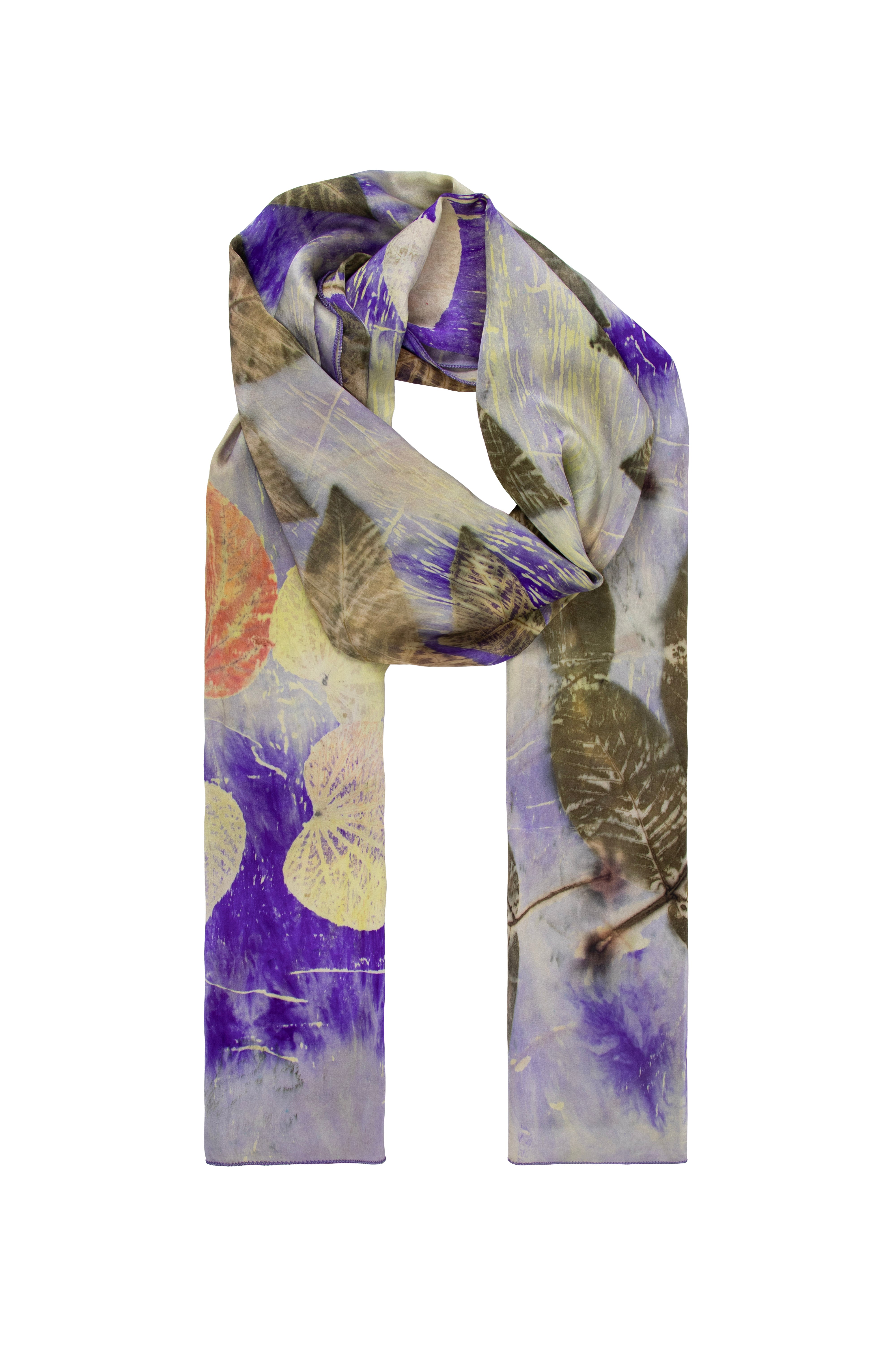 Lila Saf İpek El Baskısı Ekolojik Şal 90 x 200 cm