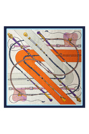 Turuncu Laila Saf İpek Roma Küçük Eşarp 50x50 cm