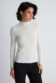 Beyaz Maggie Saf Kaşmir Yarım Balıkçı Örgü Oyunlu Kazak