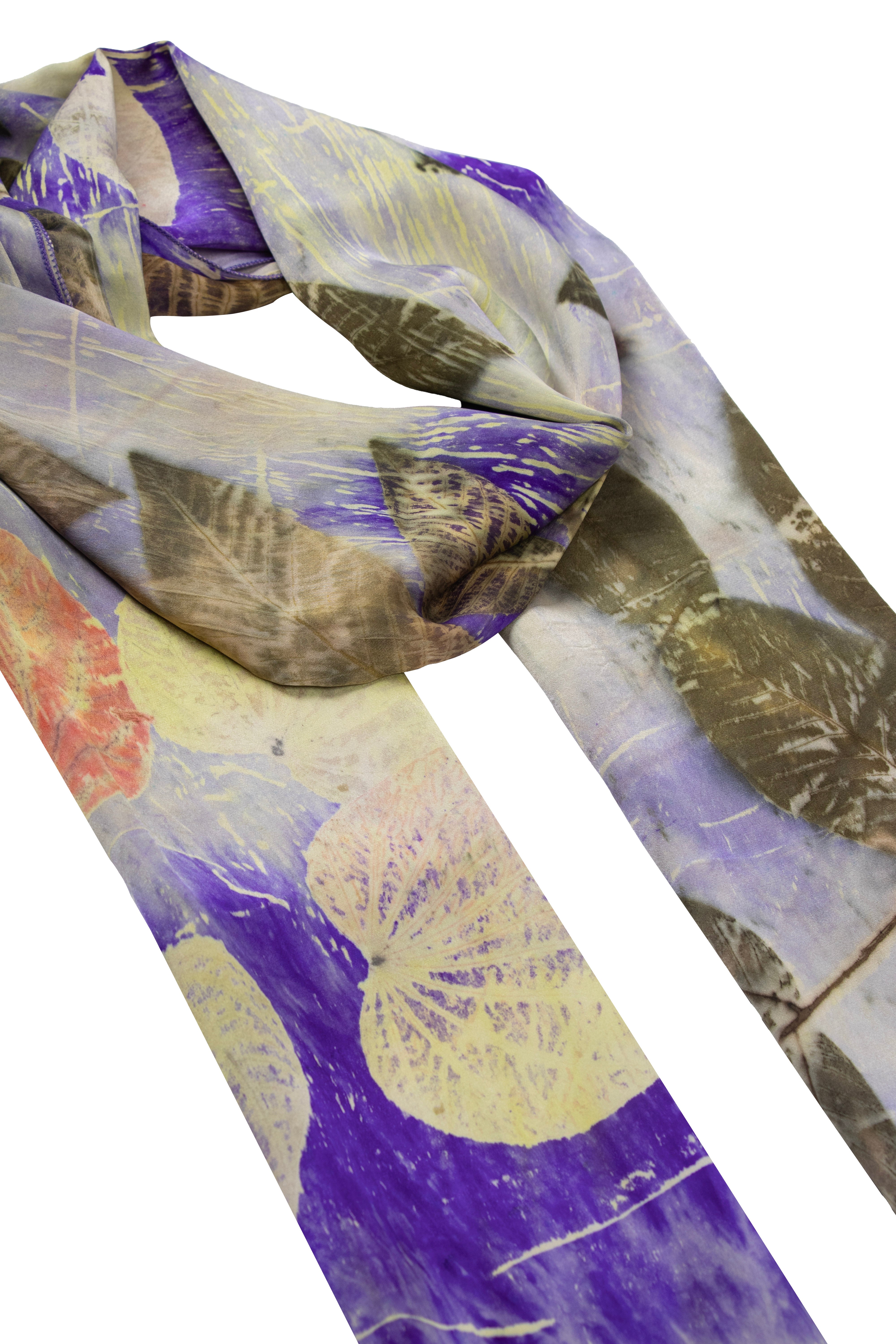 Lila Saf İpek El Baskısı Ekolojik Şal 90 x 200 cm