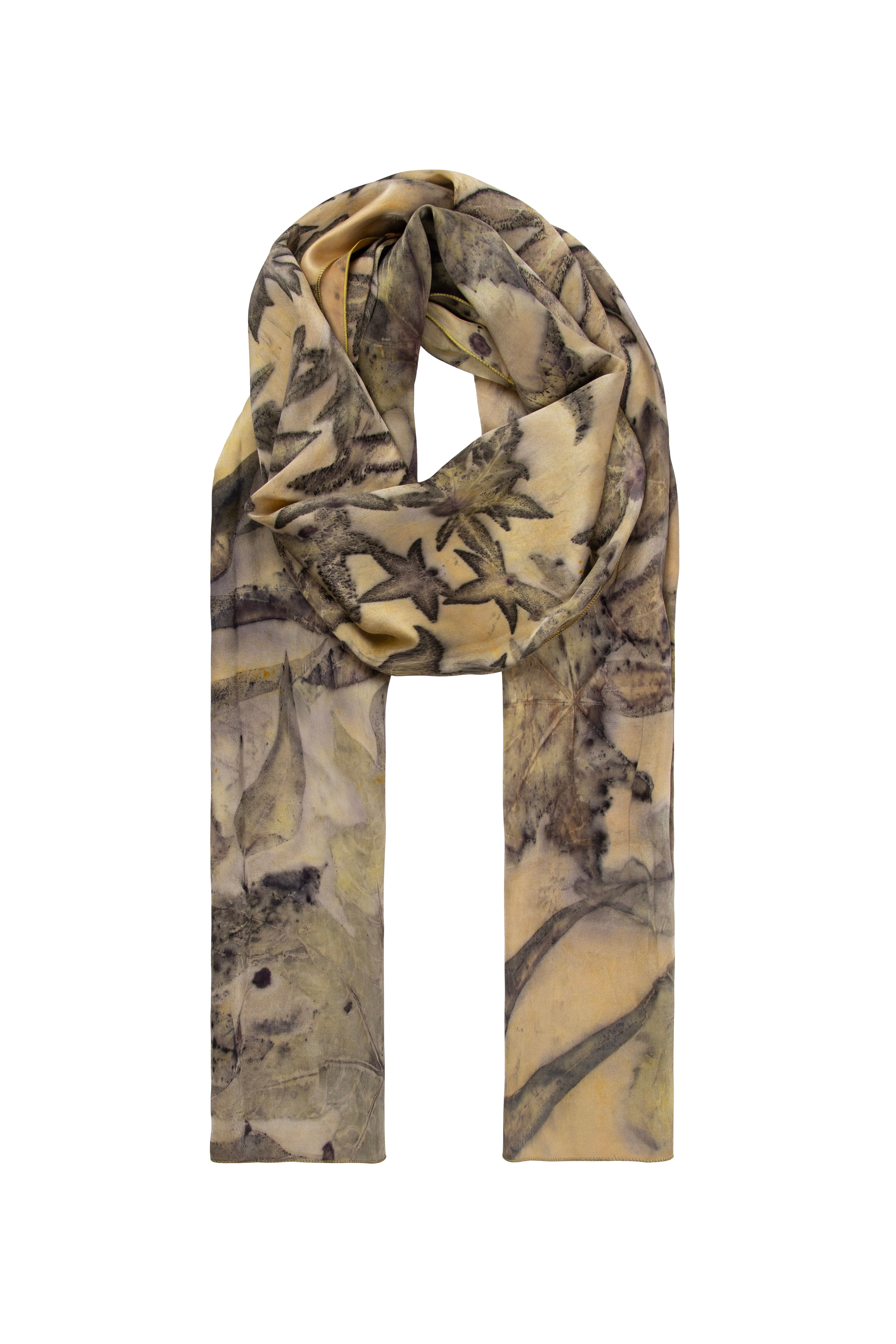 Gri Saf İpek El Baskısı Ekolojik Şal 90 x 200 cm