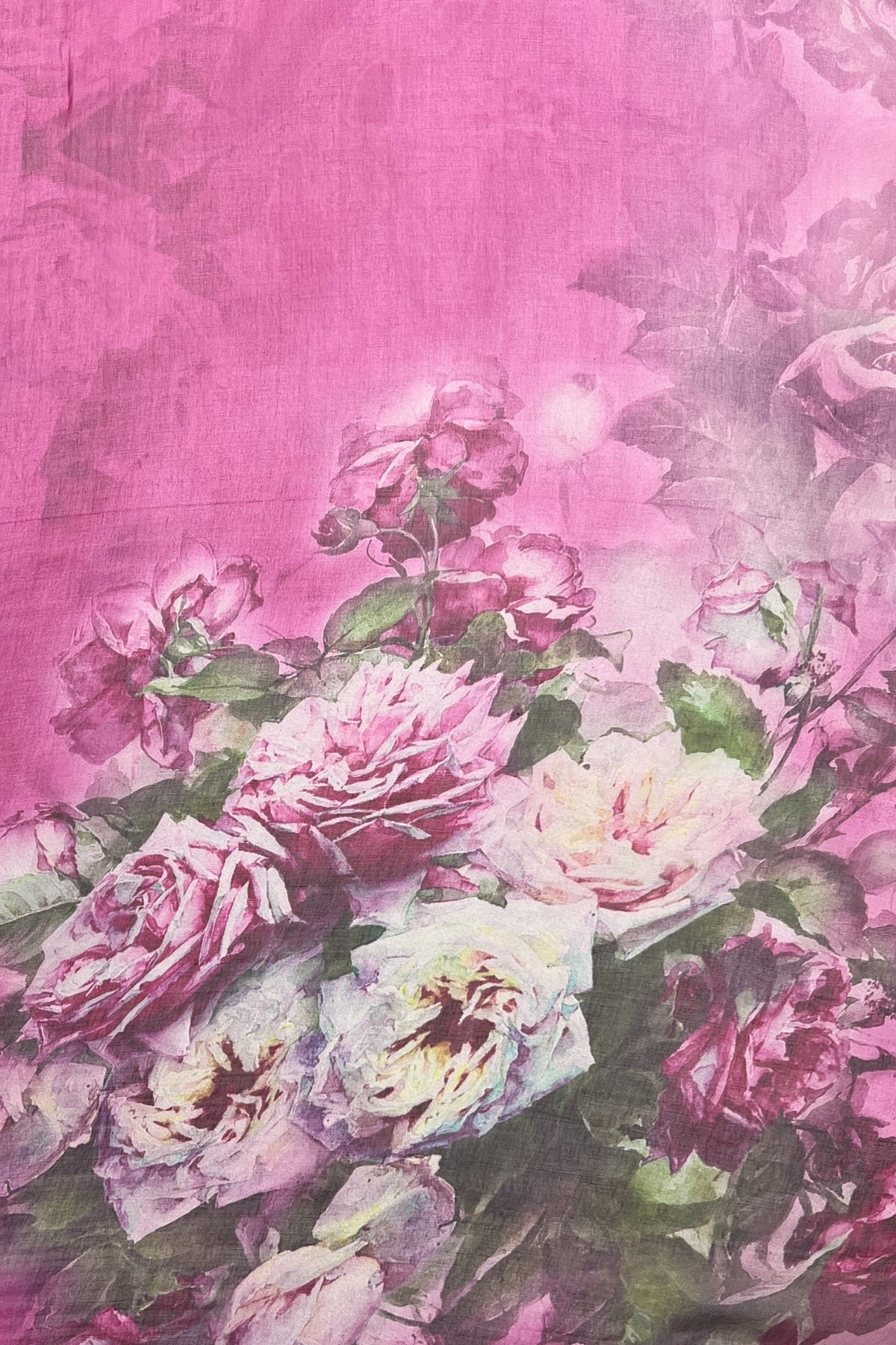 Fuşya Anabel Saf İpek  Şifon Baskılı Oblong Şal 180x110