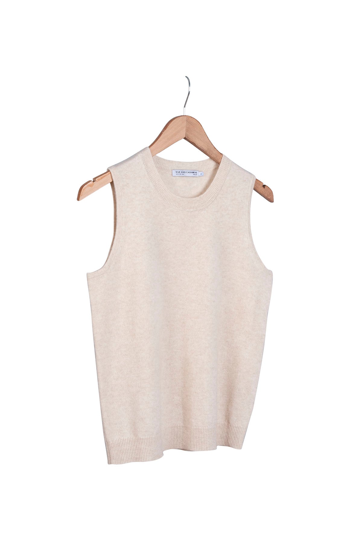 Açık Bej Alexia Saf Kaşmir Bisiklet Yaka Kolsuz Triko