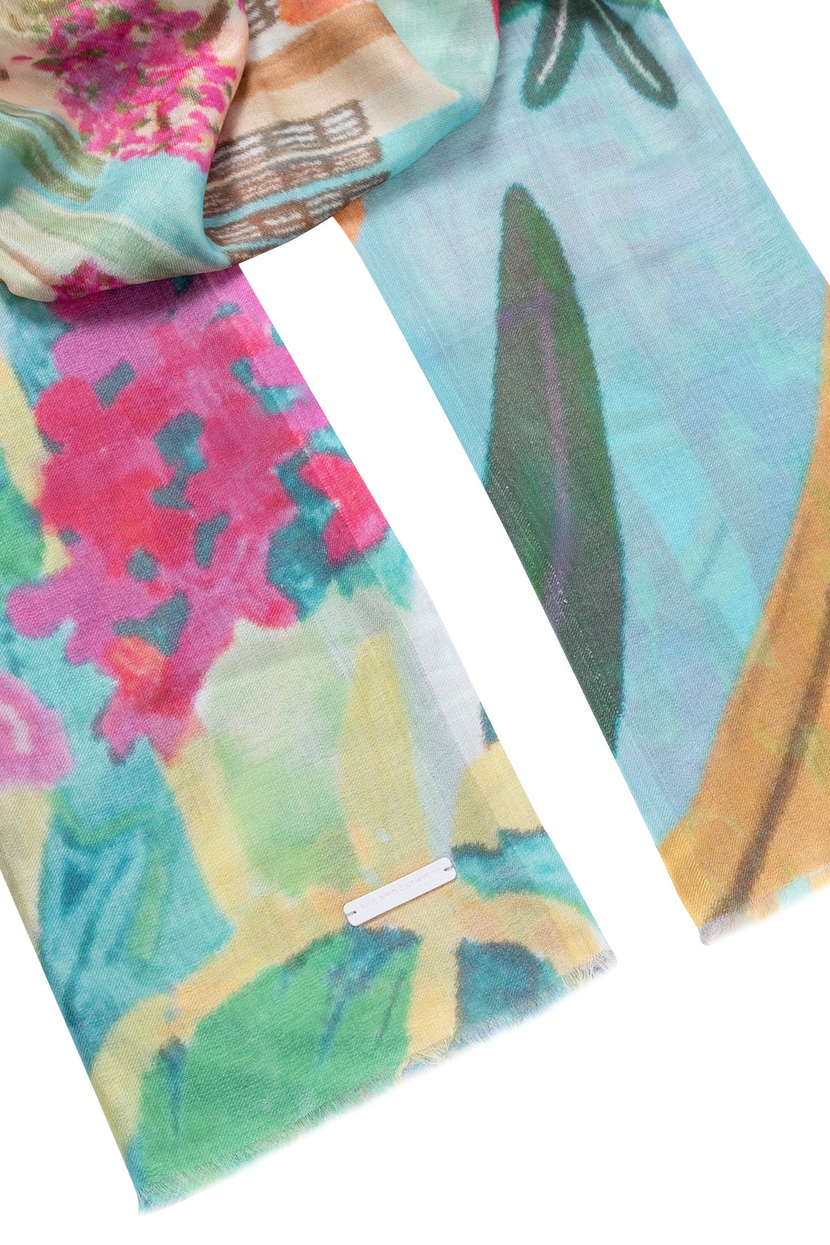 Mavi Jas İpekli Renkli Desenli Şal 70x180