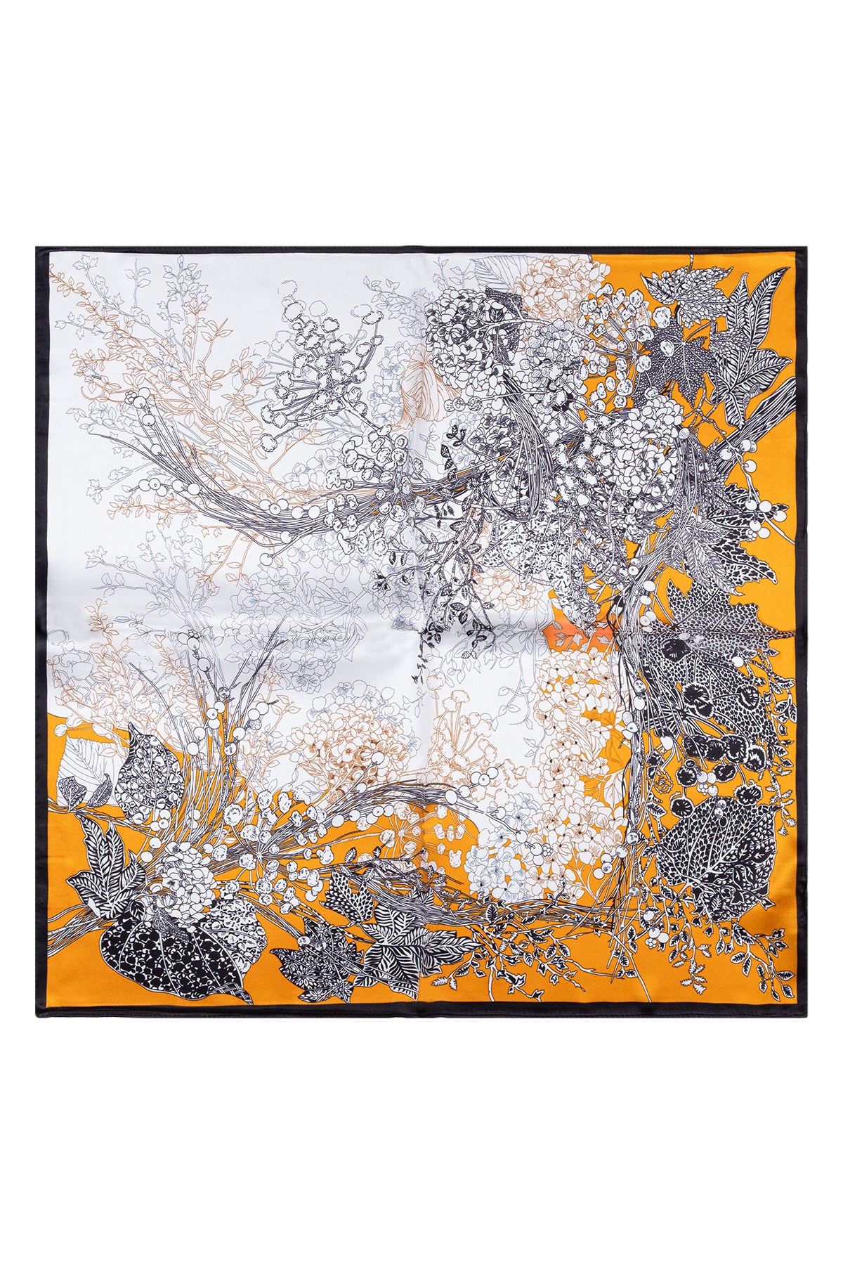 Turuncu Siyah Laila Saf İpek Kare Eşarp 50x50 cm