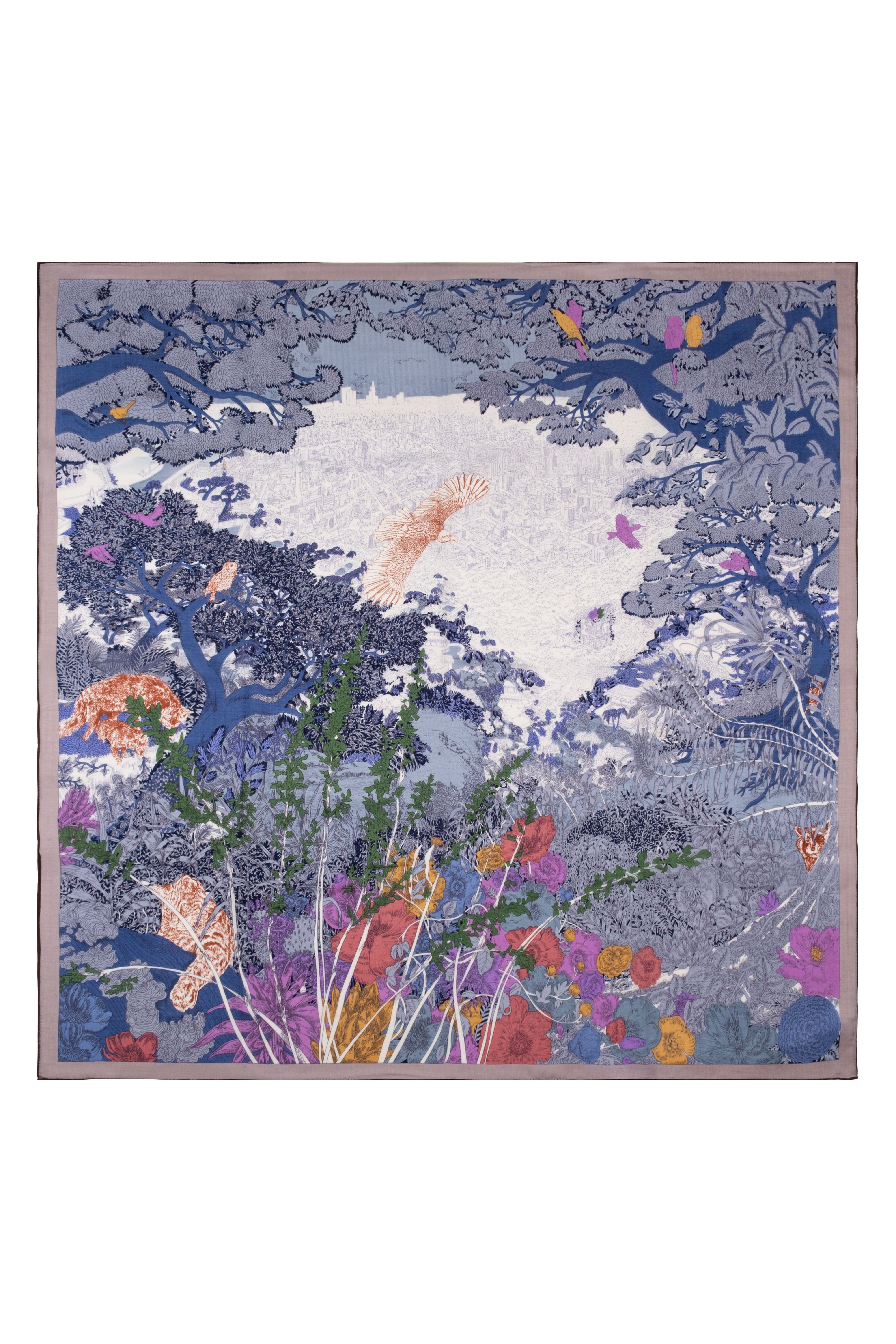 Mor Lila Linda Kaşmir Desenli Kare Eşarp 140x140  cm