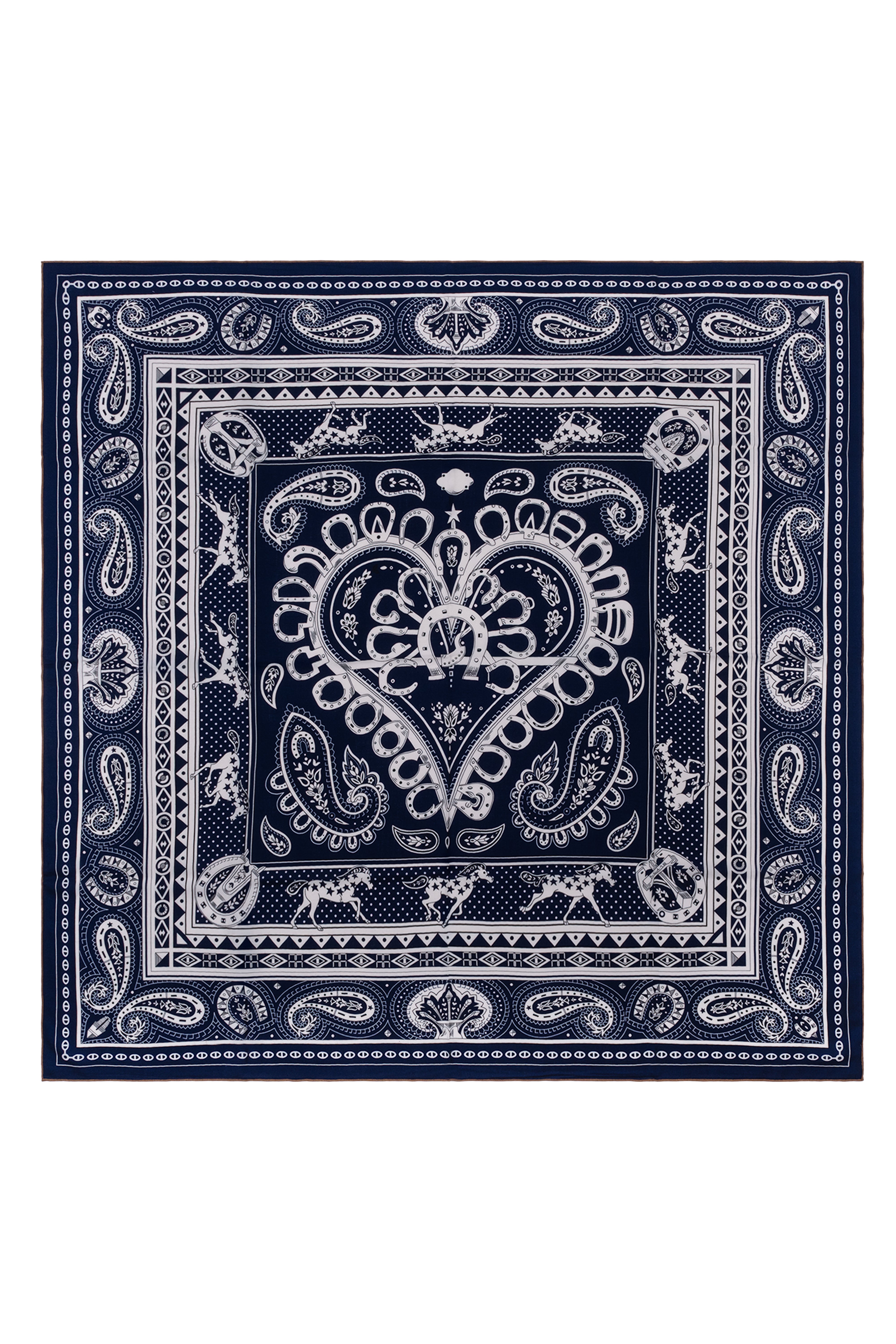 Camel Lacivert Linda Kaşmir Desenli Kare Eşarp 140x140 cm