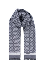 Gri Lotus Saf İpek Desenli Atkı 30*177+2cm