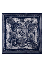 Lacivert Beyaz Linda Kaşmir Desenli Kare Eşarp 140x140 cm