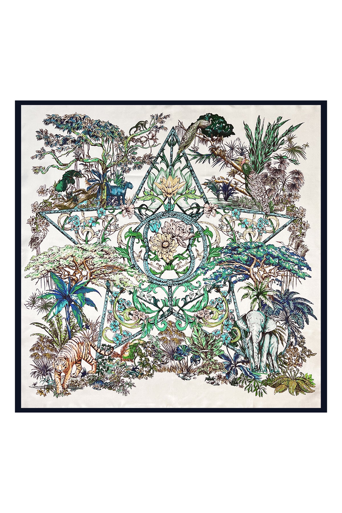 Renkli Lara Saf İpek Roma Çift Taraflı Eşarp 90x90 cm