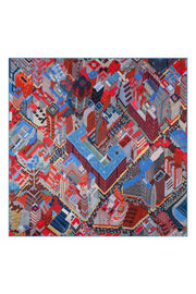 Mavi Kırmızı Lara Saf İpek Baskılı Eşarp 90x90 cm