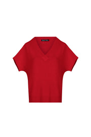 Kırmızı Kostir Saf Kaşmir Derin V Yaka Triko