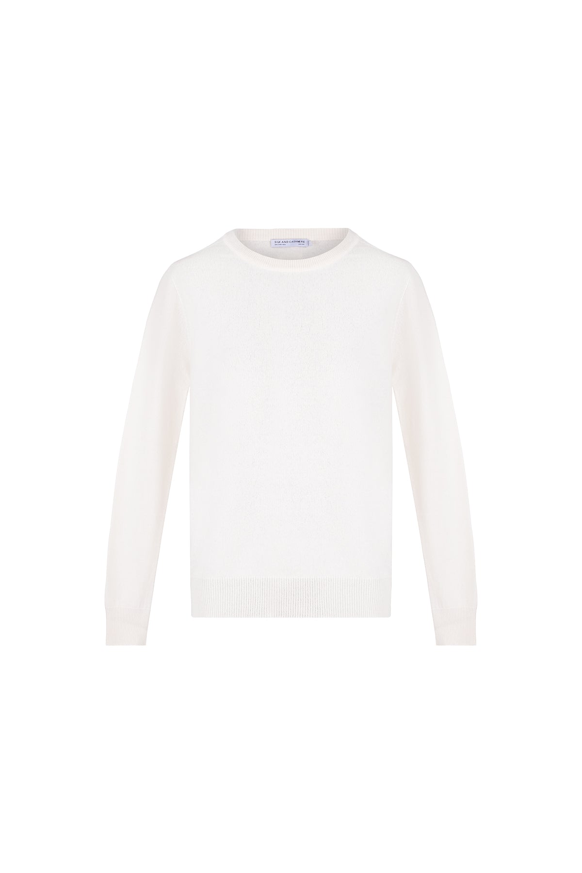 Beyaz Alexia Saf Kaşmir Yuvarlak Yaka Kazak