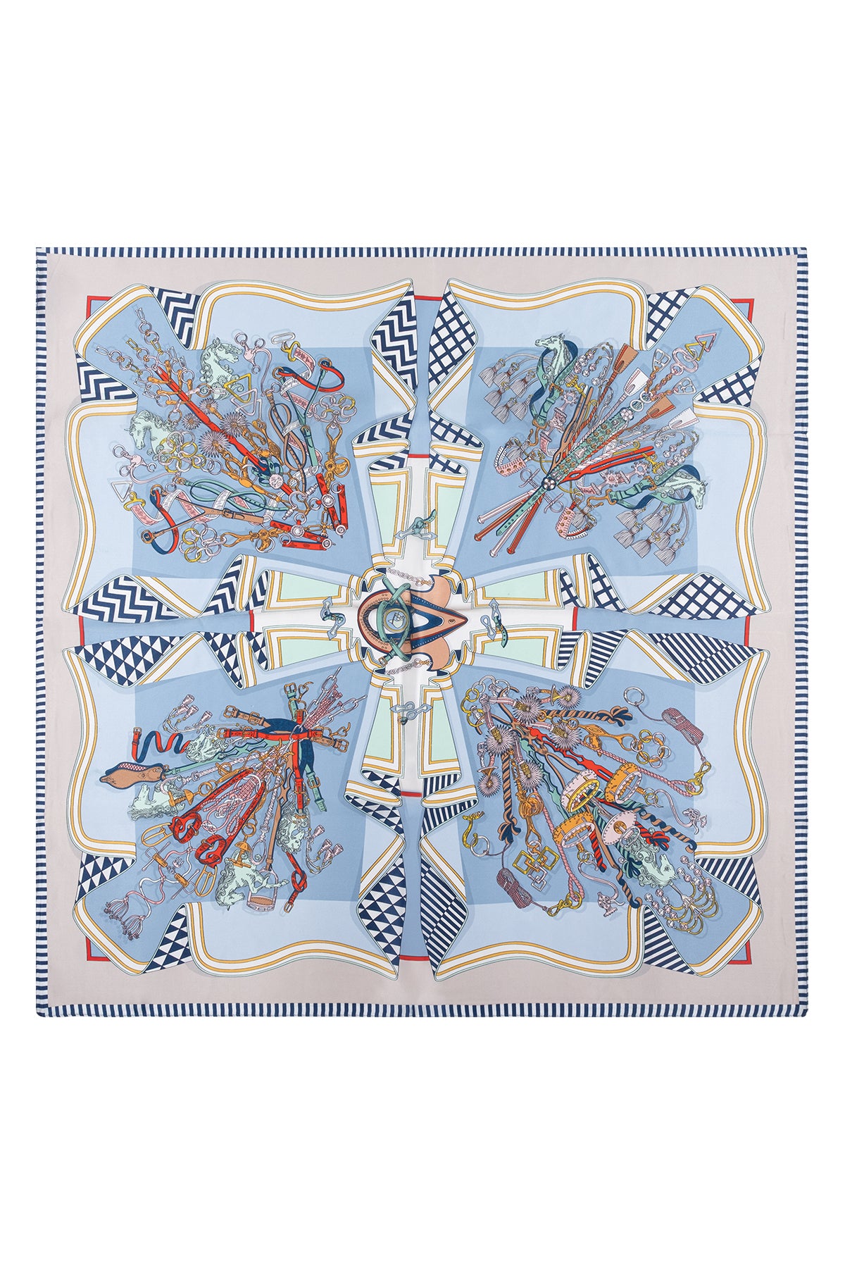 Mavi Bej Lara Saf İpek Baskılı Eşarp 90x90 cm