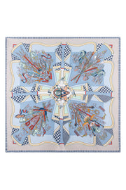 Mavi Bej Lara Saf İpek Baskılı Eşarp 90x90 cm