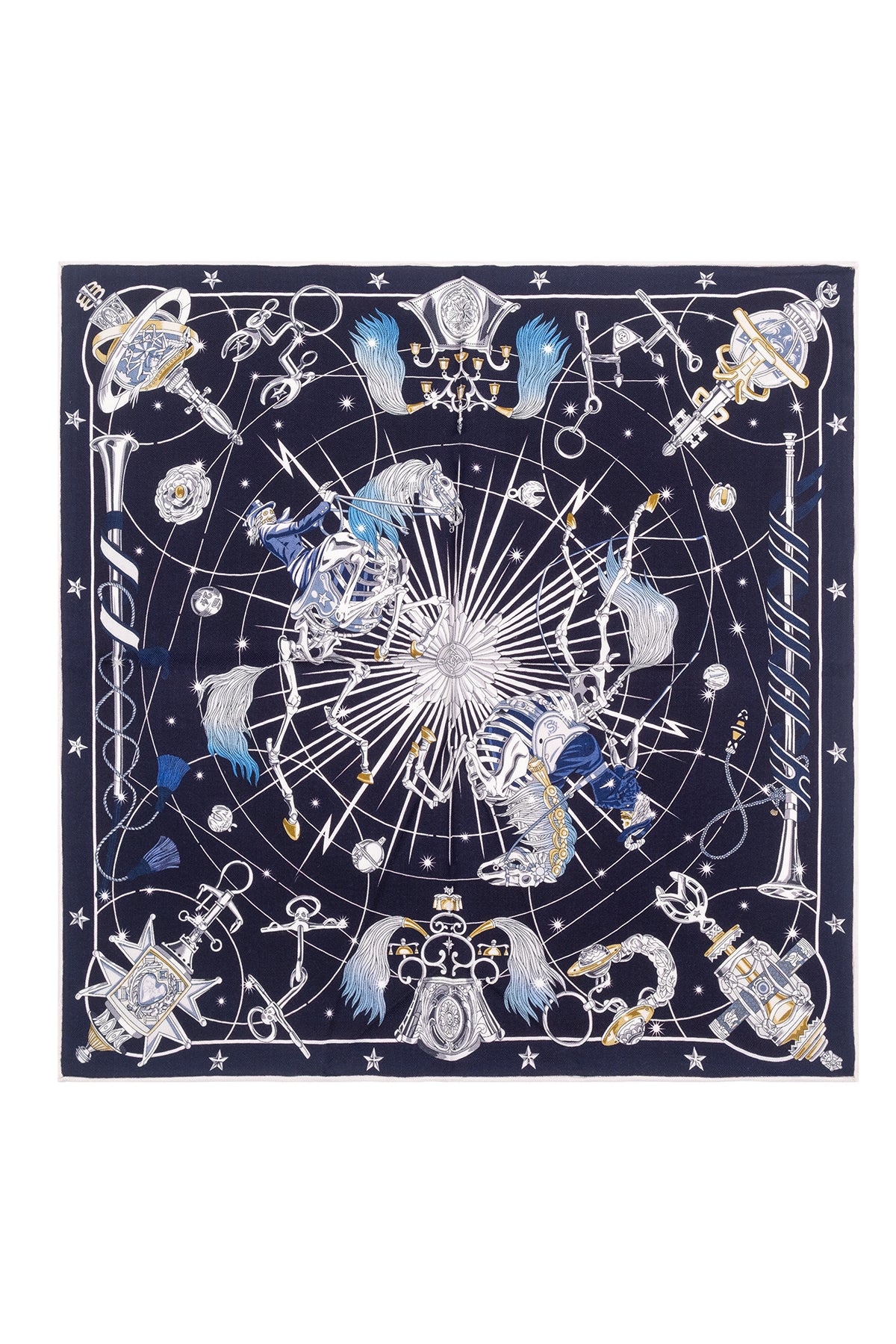 Lacivert Beyaz Lea Saf Kaşmir Baskılı Eşarp 70x 70 cm