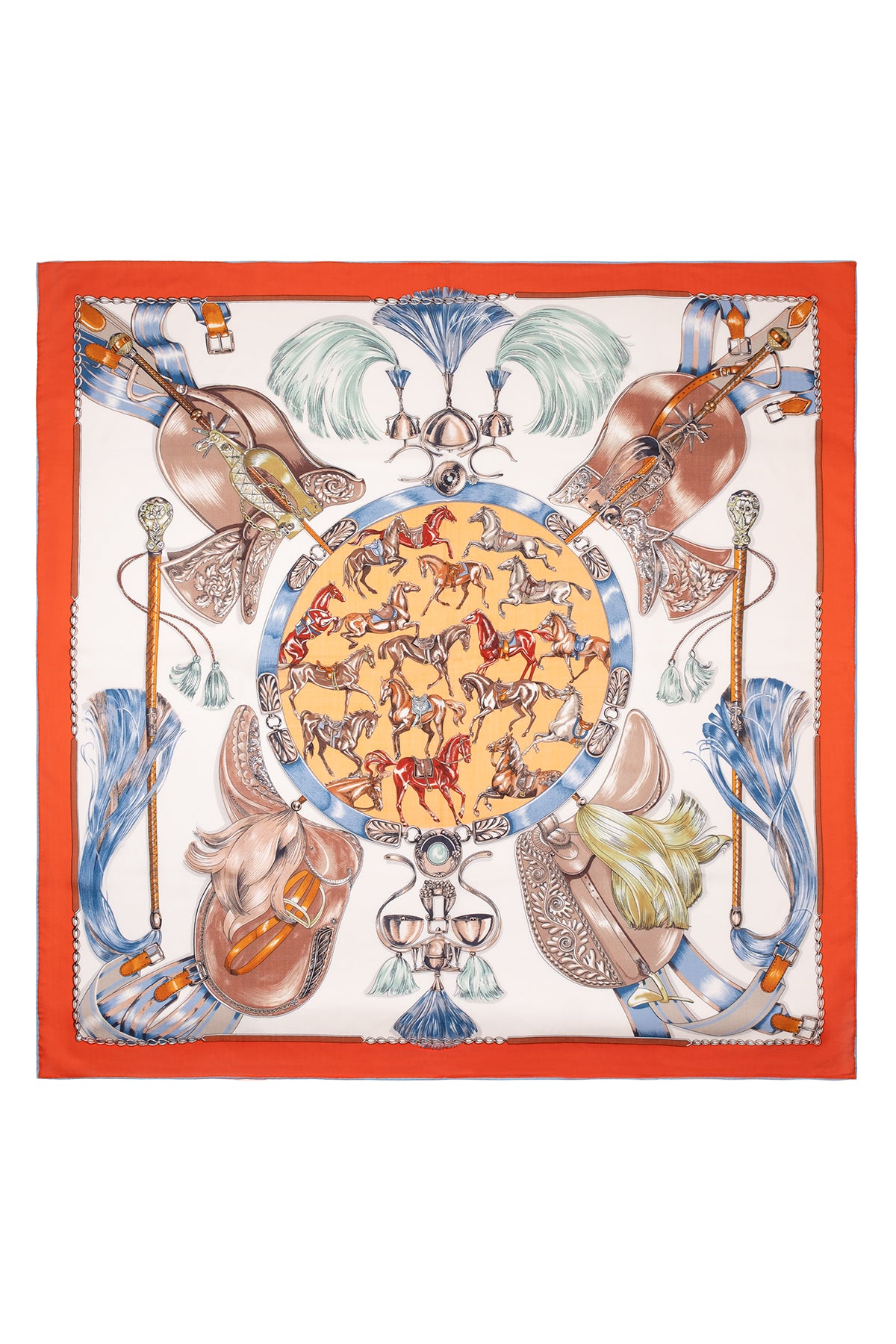 Kiremit Linda Saf Kaşmir Baskılı Eşarp 140x140 cm