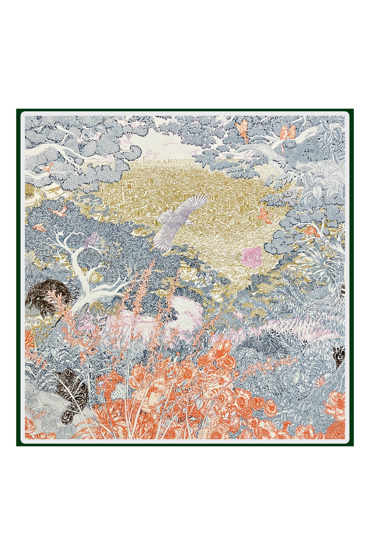 Yeşil Lara Saf İpek Roma Çift Taraflı Eşarp 90x90 cm